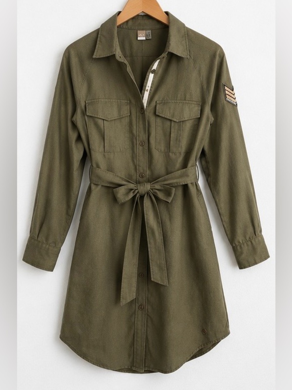 Roxy Making Waves Olive Green Utility Shirt Dress Belted Size 8